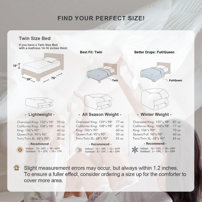 Royoliving Premium Feathers Down Duvet Insert Comforter Twin Size Heavyweight Thickened Winter White 100% Cotton Cover with Corner Tabs (68x90, 45 oz) - Image 5
